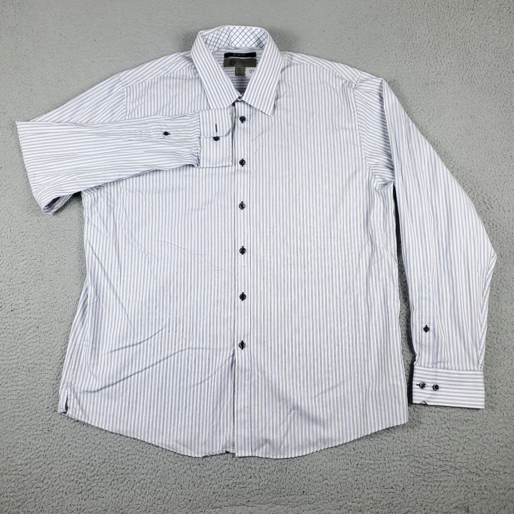 Jhane Barnes Blue Gray Stripe Slim Fit Mens Long Sleeve Button Up Shirt Size 2XL - Picture 2 of 6